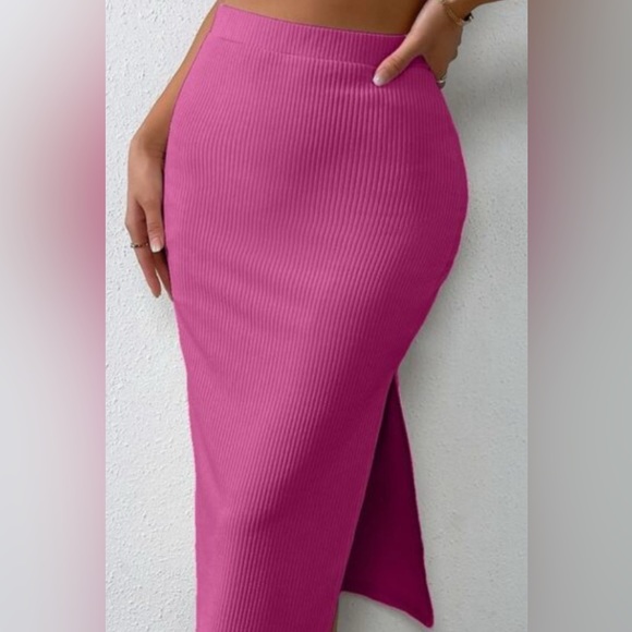 Ribbed Round Neck Tank and Slit Skirt Sweater Set - Picture 3 of 6